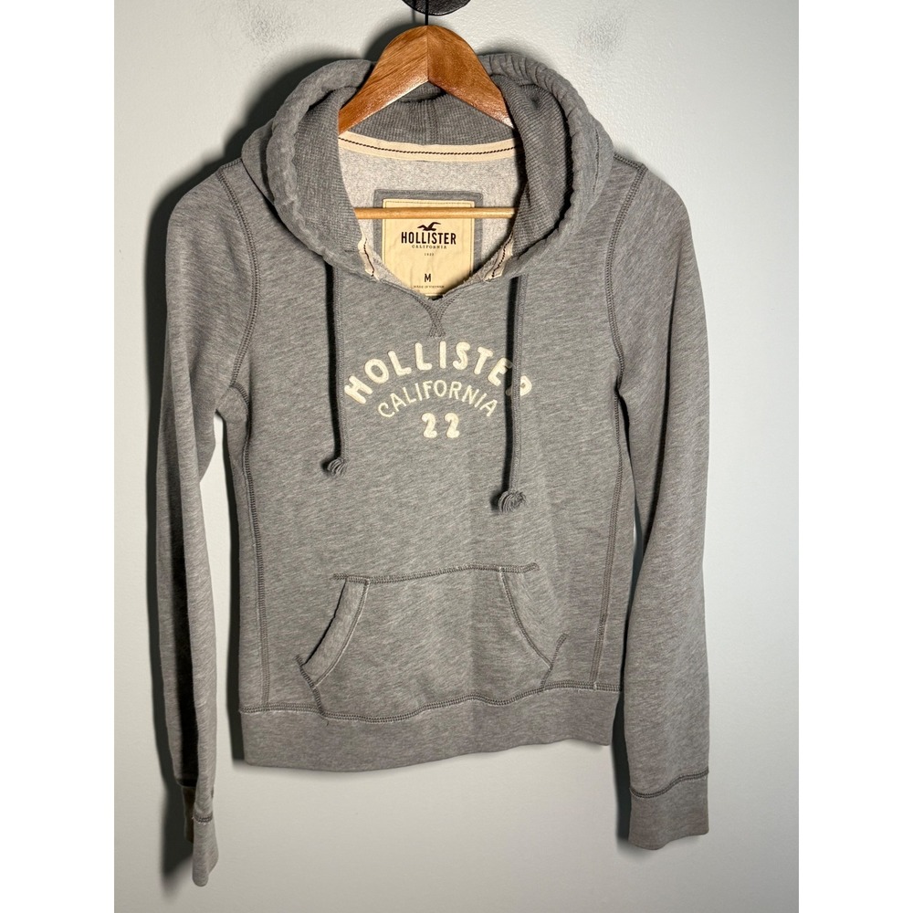 Hollister California 22 Graphic Hoodie Gray Pullover Sweatshirt Womens Medium